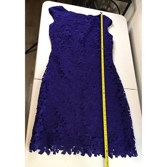 LAUREN RALPH LAUREN- WOMENS PURPLE/BLUE MIDI LACE BATEAU-NECK DRESS SIZE 6 - Picture 8 of 9